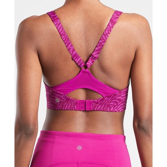 NWT ATHLETA Advance Printed Bra B-DD Fiji Magnolia Purple Pink - Picture 2 of 5